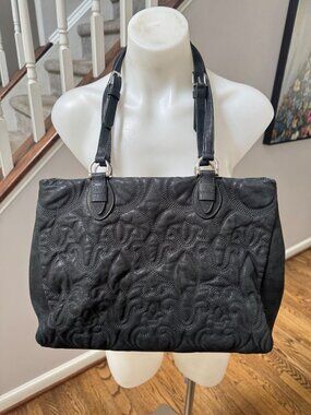 Parri's Parris Parri Italy Firenze Black Floral Leather Tote Bag